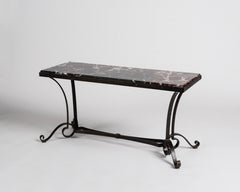 Robert Merceris, Art Deco Marble & Wrought Iron Coffee Table, France, circa 1940