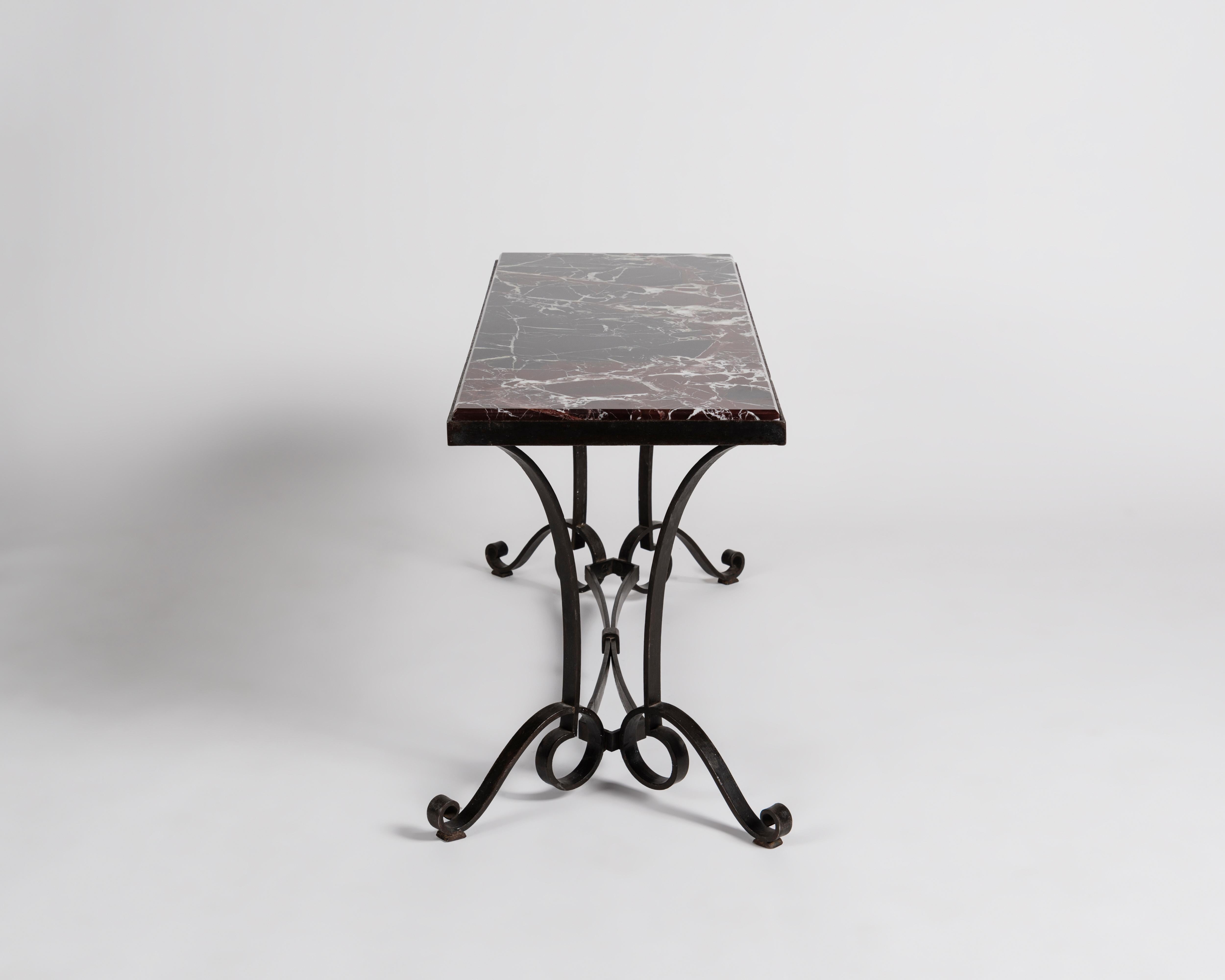 marble and wrought iron coffee table