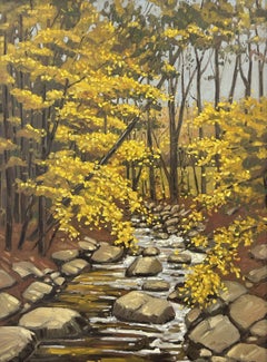 Robert Meyers, "Arroyo de otoño", 40x30 Pintura al óleo Paisaje de bosques otoñales