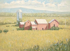 Robert Meyers, "Old Barn", Peinture à l'huile sur toile de paysage rural 18x24, Paysage