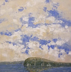 Robert Meyers, "Snake Hill", 24x24 Saratoga Summer Lake Sailboat Oil Painting 