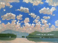 Robert Meyers, "Sunrise at Lake George", 30x40 Mountain Landscape Painting 