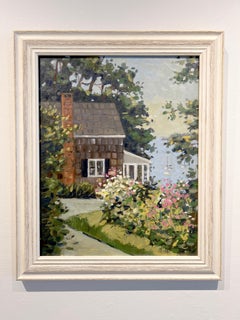 Robert Meyers, "View at Rockport", 20x16 Summer Cottage Lake Oil Painting