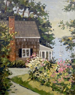 Robert Meyers, "View at Rockport", 20x16 Summer Cottage Lake Oil Painting