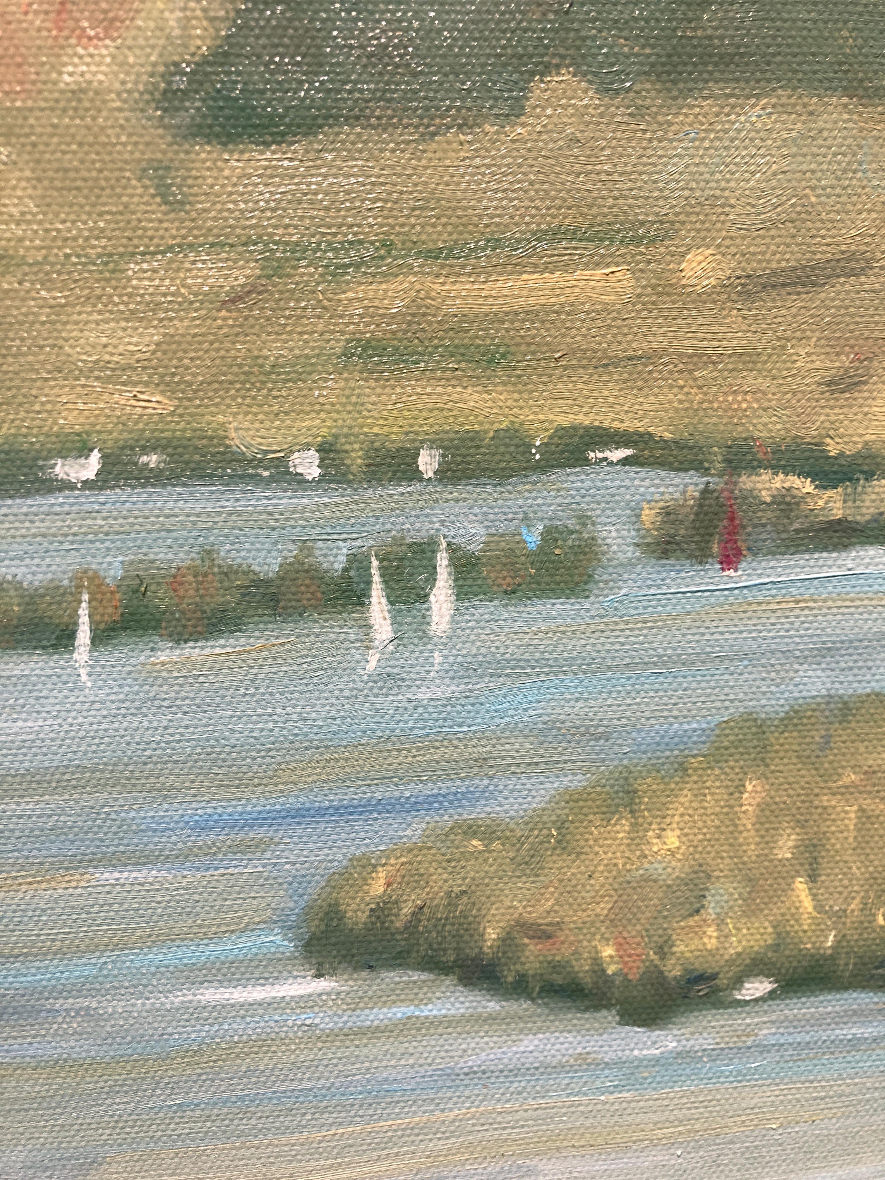 Robert Meyers, « View of Vermont Hill », peinture à l'huile d'un lac de montagne de 16 x 20 cm  en vente 5