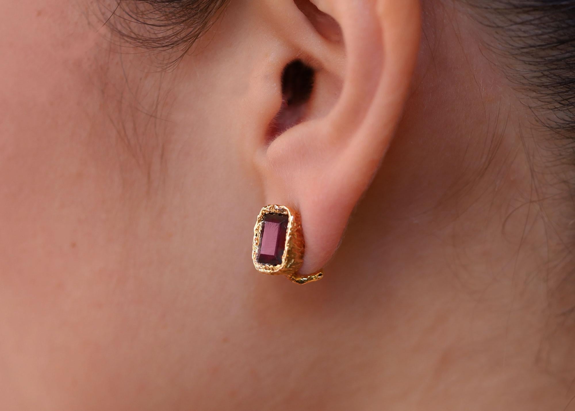 Modernist Robert Mitchum Estate Garnet & Gold Brutalist Stud Earrings