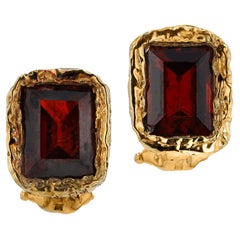 Vintage Robert Mitchum Estate Garnet & Gold Brutalist Stud Earrings