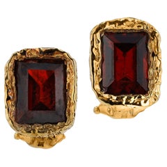 Robert Mitchum Estate Granat & Gold Brutalist Ohrstecker Ohrringe
