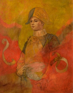 Peinture à l'huile du milieu du siècle style Picasso Figurative -- Prince Arlequin