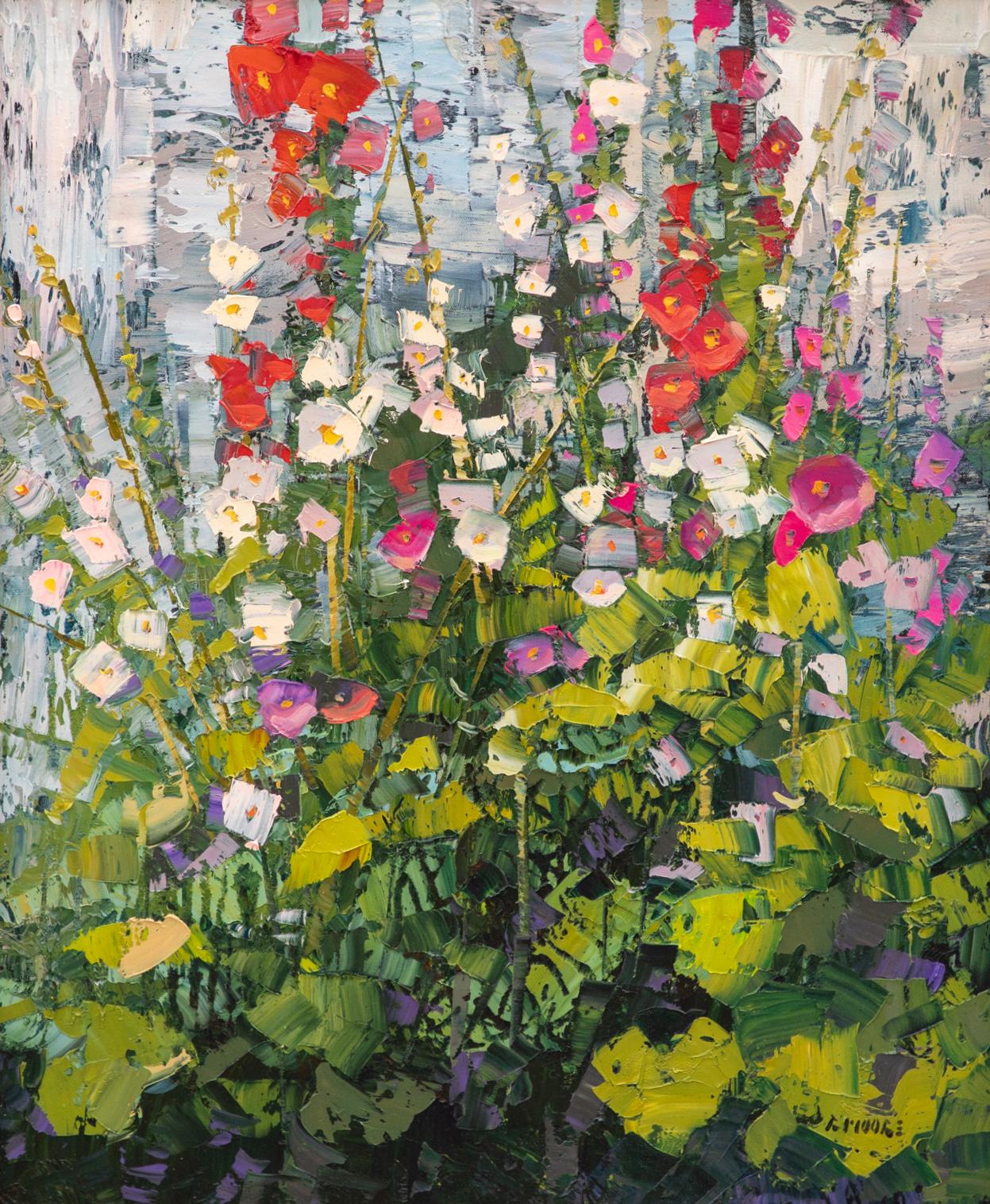 Stockrosen (Impressionismus), Painting, von Robert Moore (b.1957)
