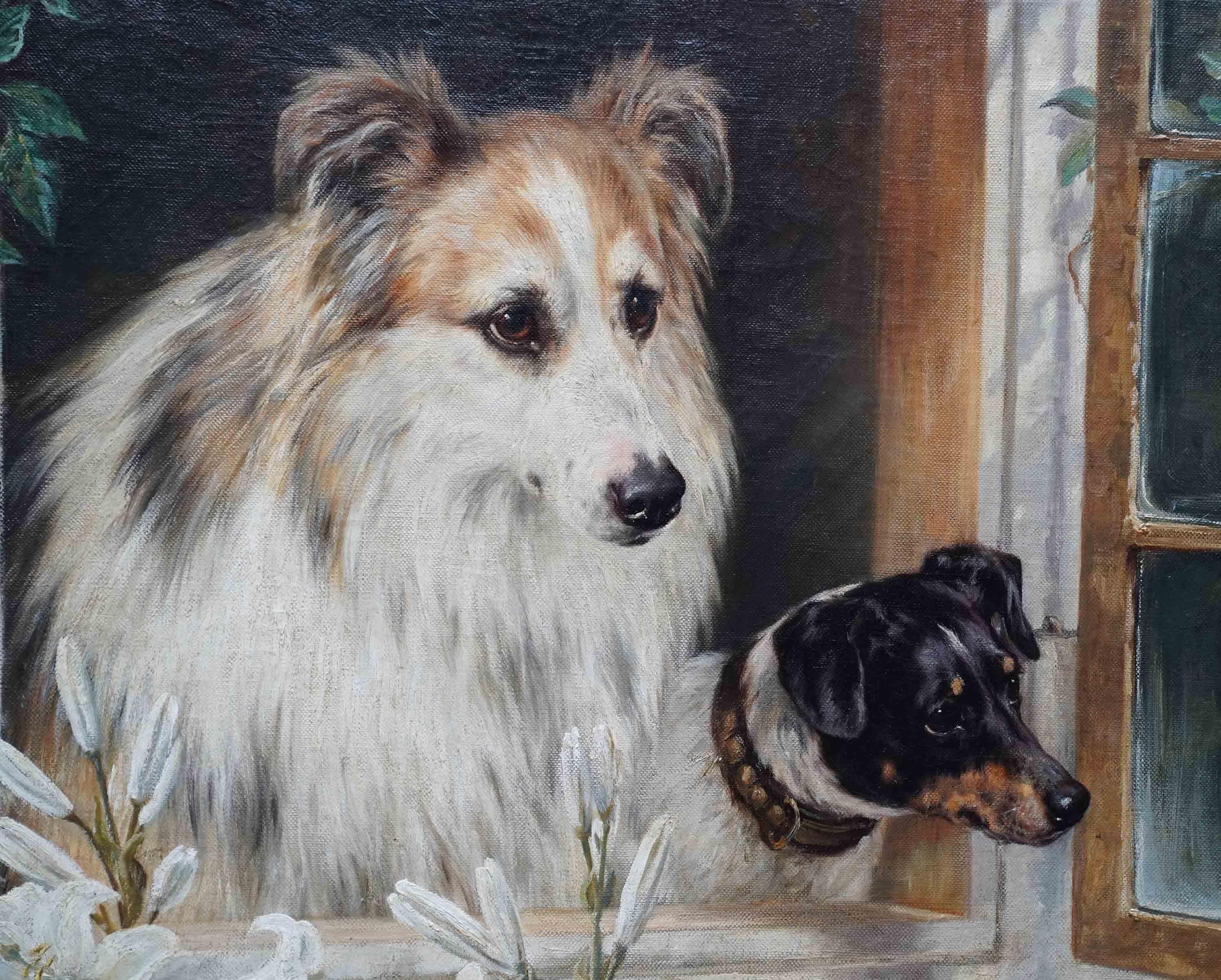 This superb British Victorian exhibited animal portrait oil painting is by noted Slade School artist Robert Morley. Painted in 1901 it was exhibited at the Royal Society of British Artists the same year and entitled Sunday Morning. The composition