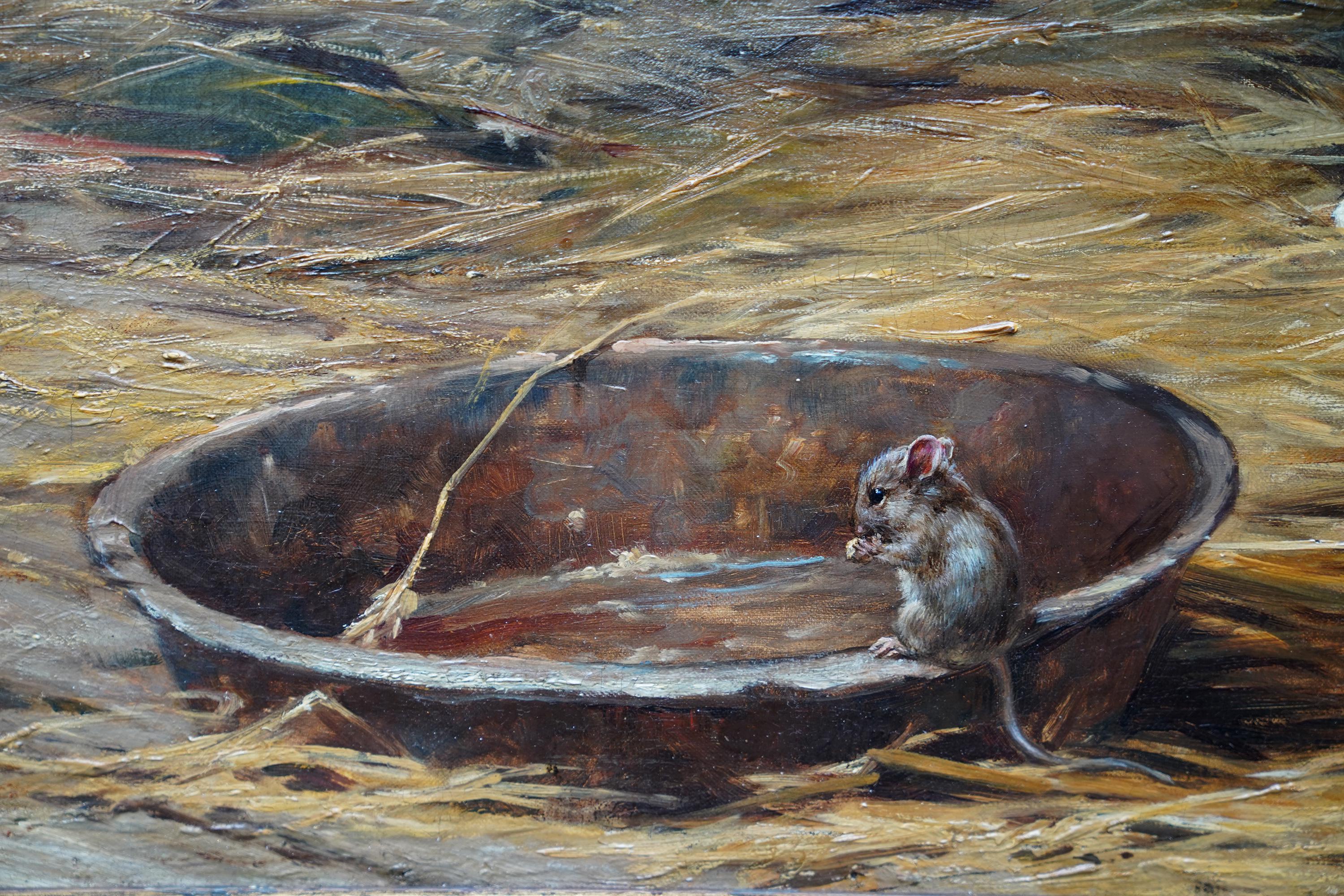 Ratón con cachorros de Spaniel - Pintura al óleo de retrato canino del arte eduardiano británico 3