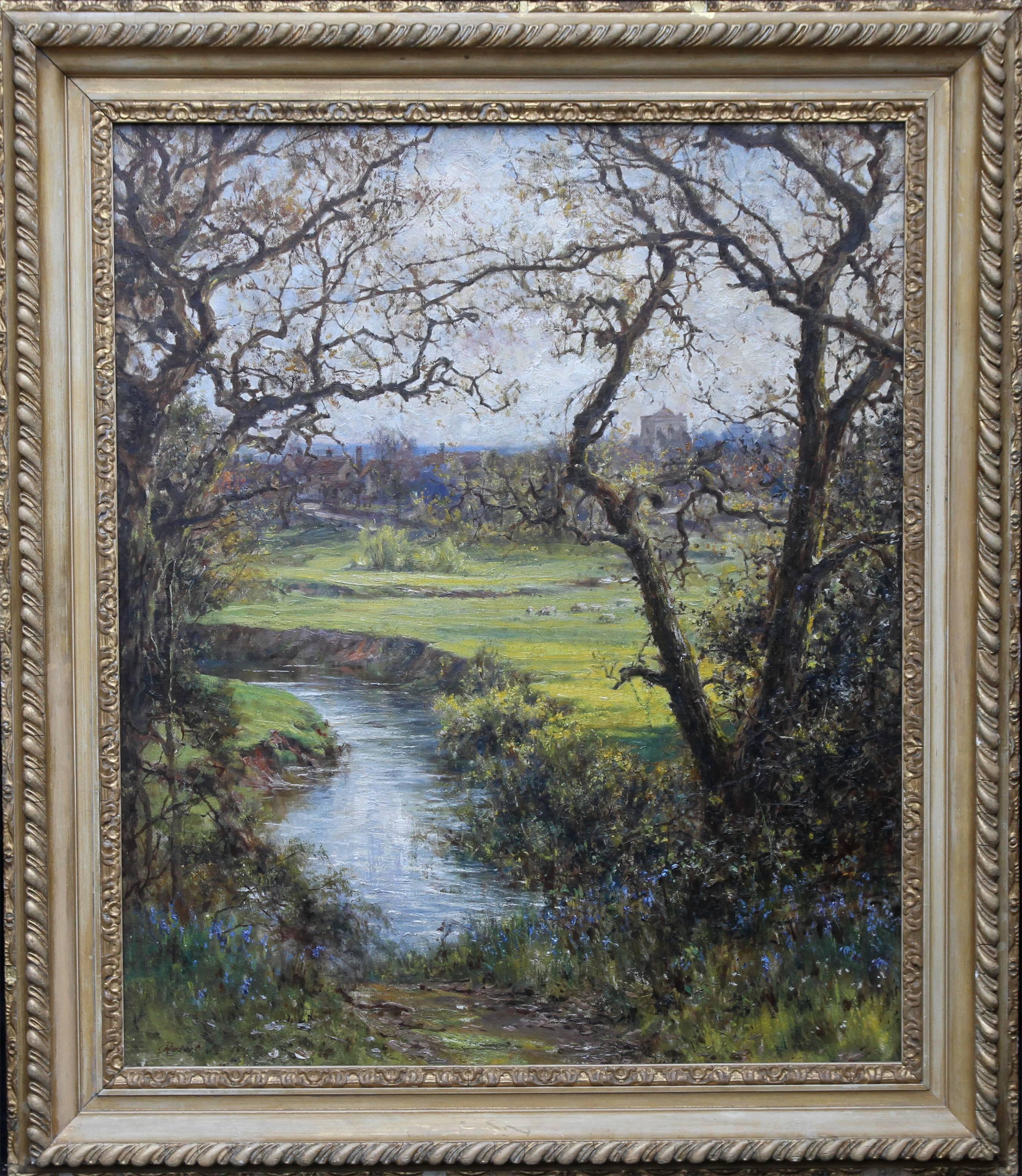 Landscape Painting Robert Morley - Paysage du Surrey - Peinture à l'huile impressionniste britannique de l'école de Slade du début du 20e siècle 