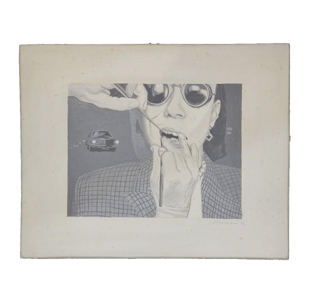 Robert Morris Portrait Painting - "Dental Work with Sunglasses" Surrealist Painting