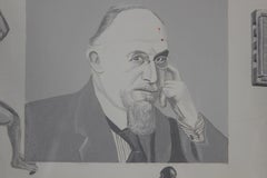 "Erik Satie" Portrait Painting with a Monkey and Car