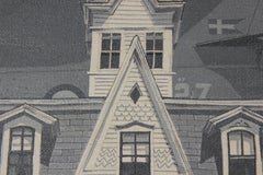 "Fly Over I" House with Jet Surrealist Painting