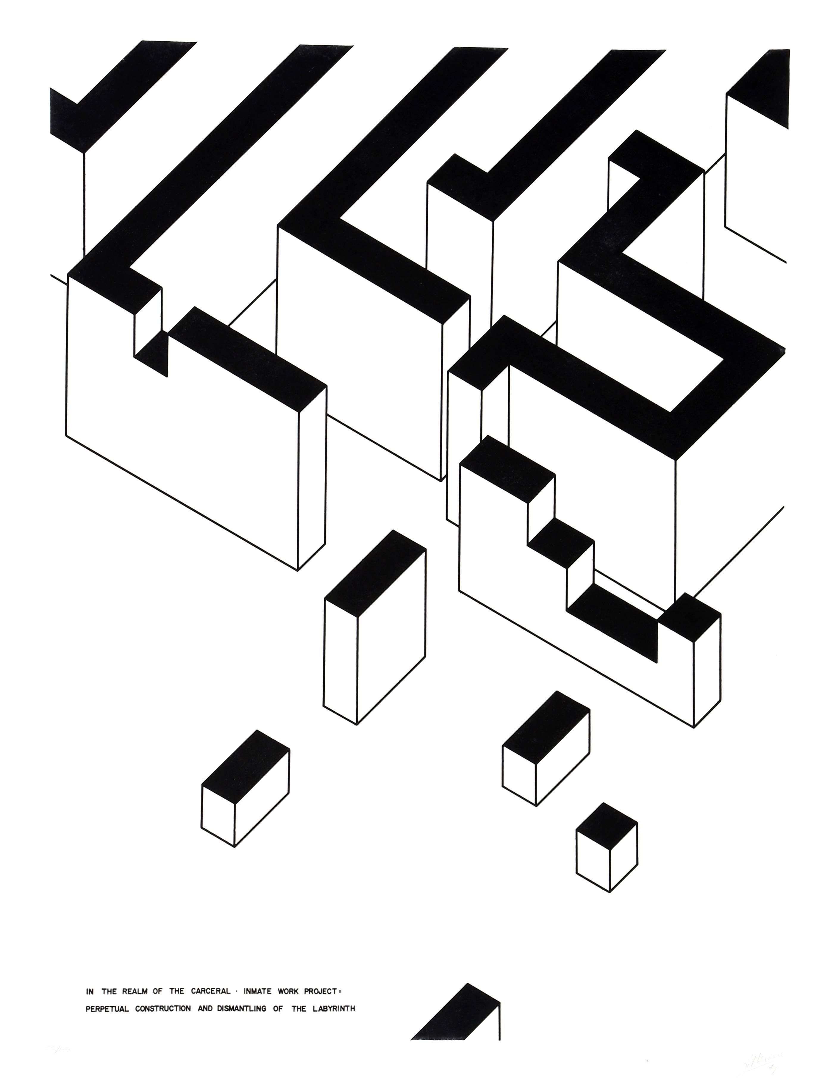Robert Morris Abstract Print – Inmate Work Project: Ewige Konstruktion und Demontage des Labyrinths