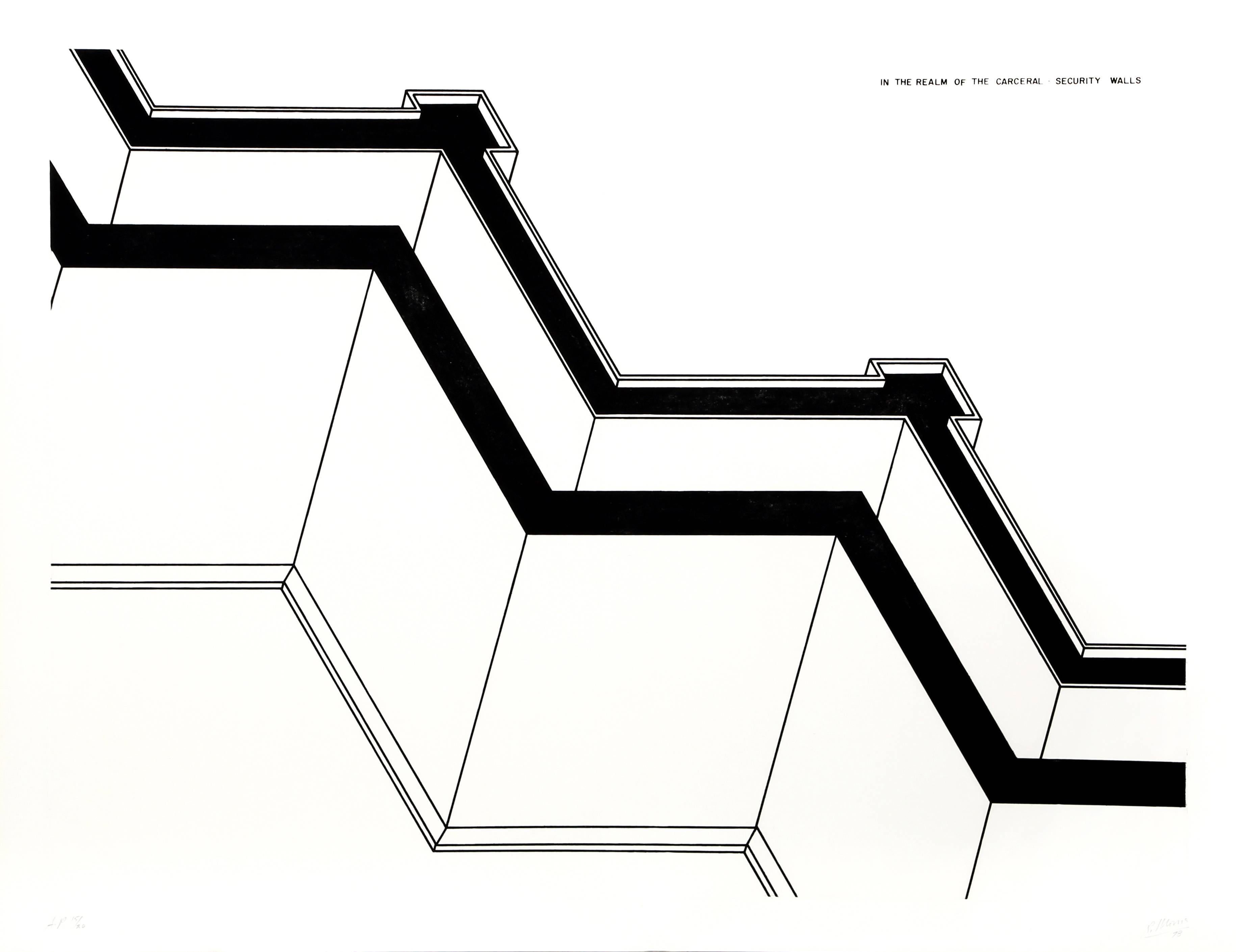 Muri di sicurezza, acquaforte minimalista di Robert Morris
