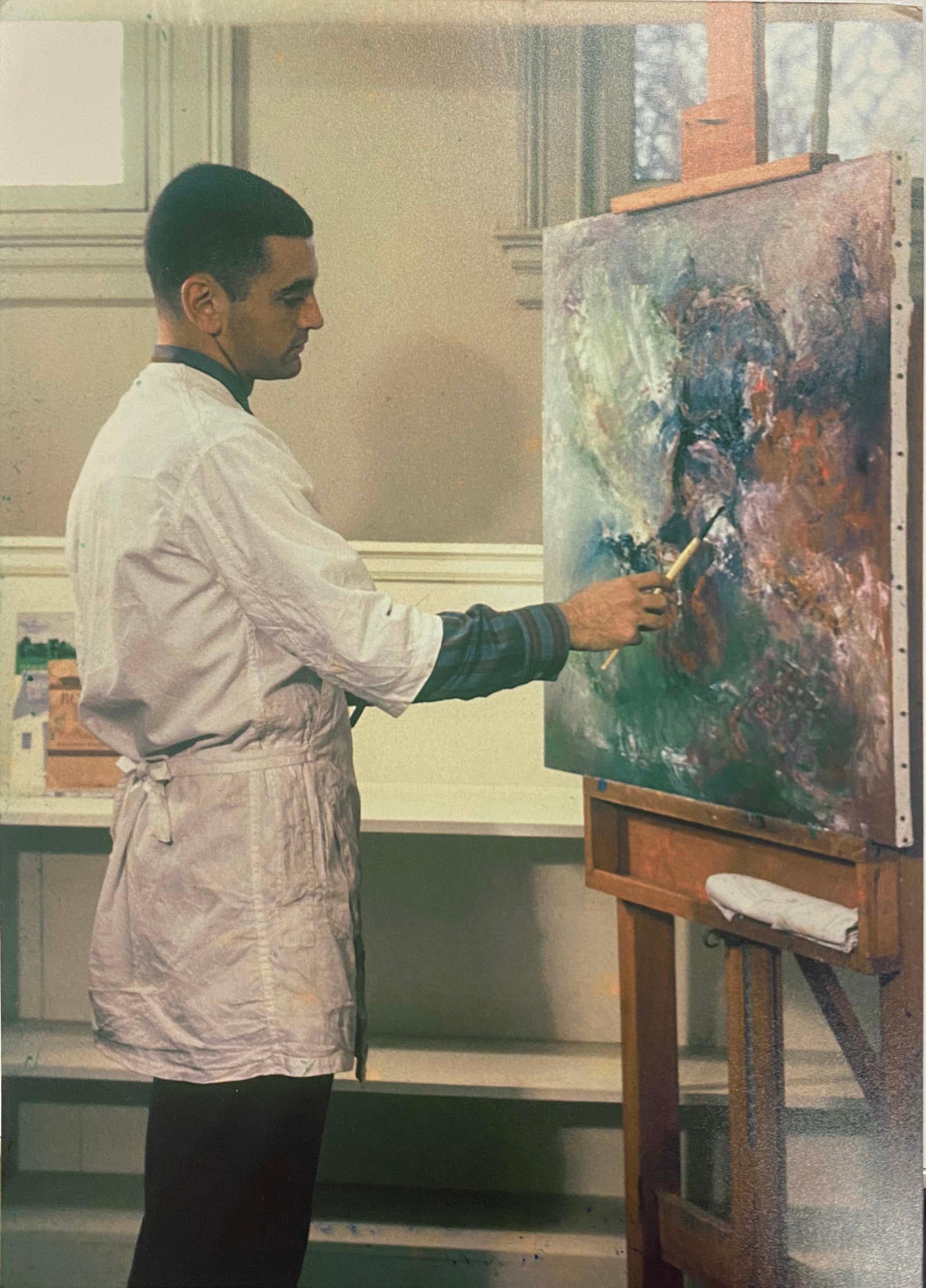 Robert Morris firmato 1963 Pittura acrilica astratta figurativa su tela con cornice in vendita 7