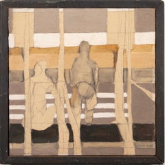 Robert Morris Signiert 1963 Figurative Abstrakte Acrylgemälde auf Leinwand Gerahmt