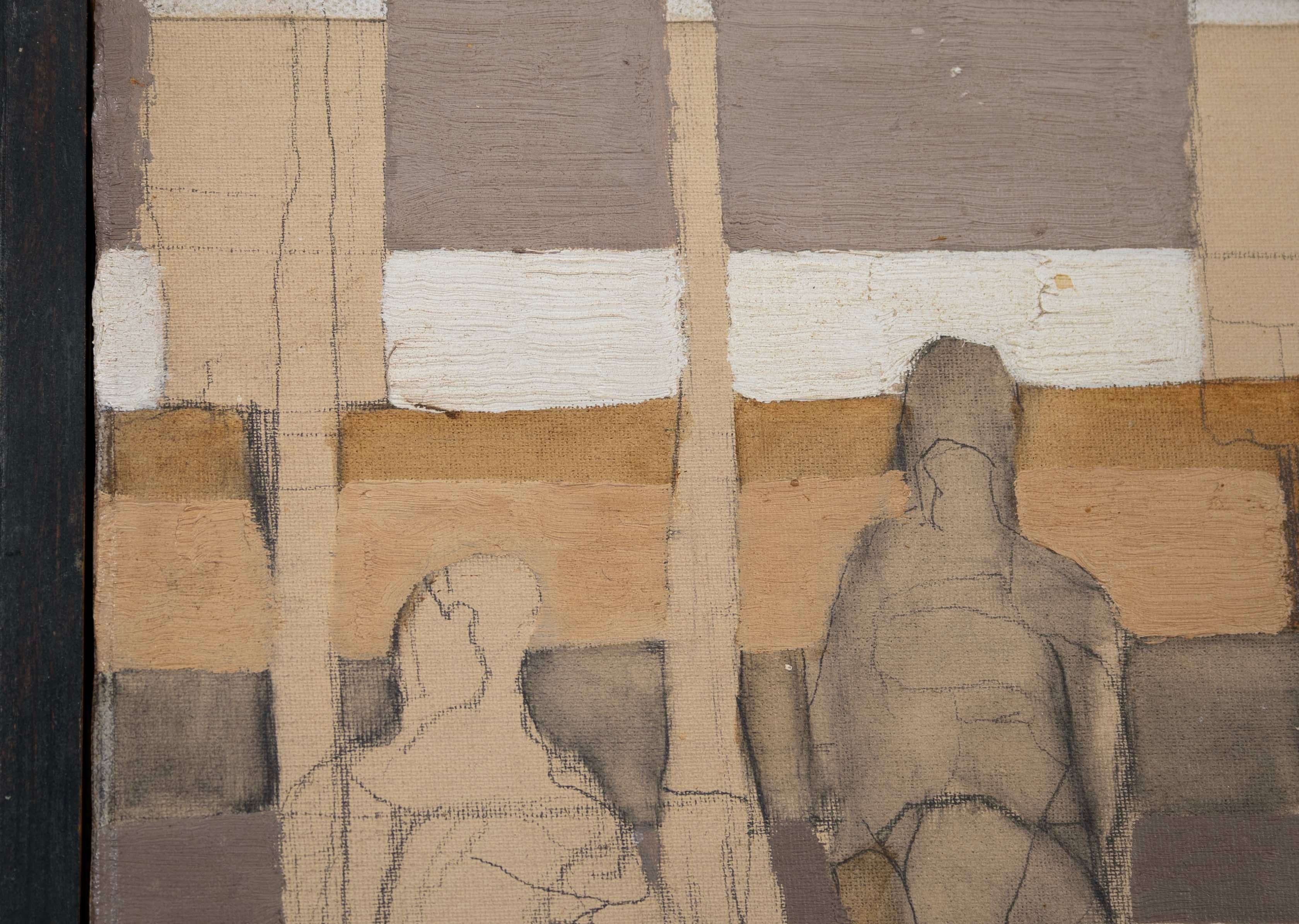 Tela Robert Morris firmato 1963 Pittura acrilica astratta figurativa su tela con cornice in vendita