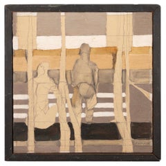 Robert Morris Firmado 1963 Pintura acrílica abstracta figurativa sobre lienzo Enmarcado