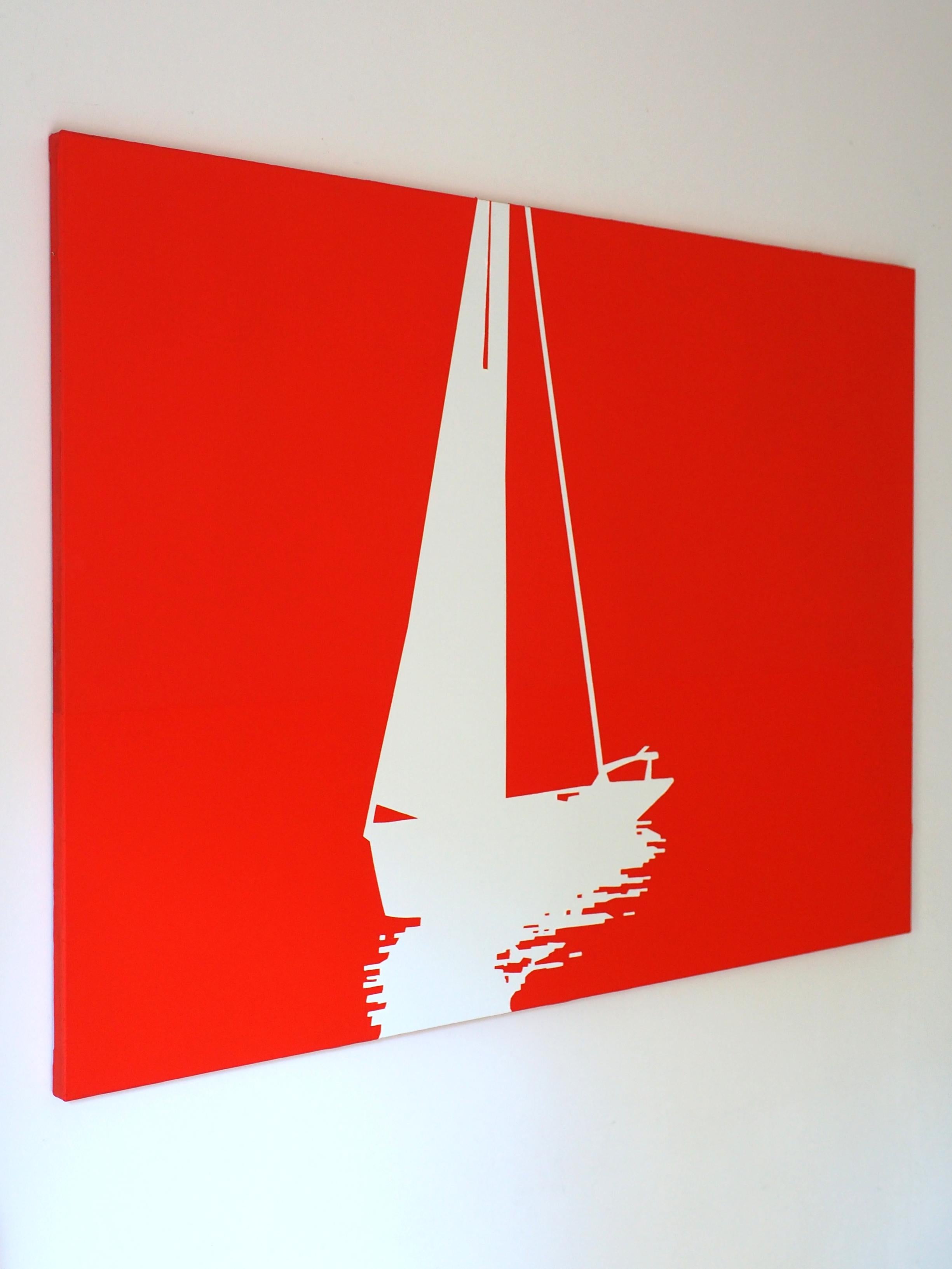Boat 12 August 19:55 -  Modern Minimalistic Landscape Painting, See View For Sale 2