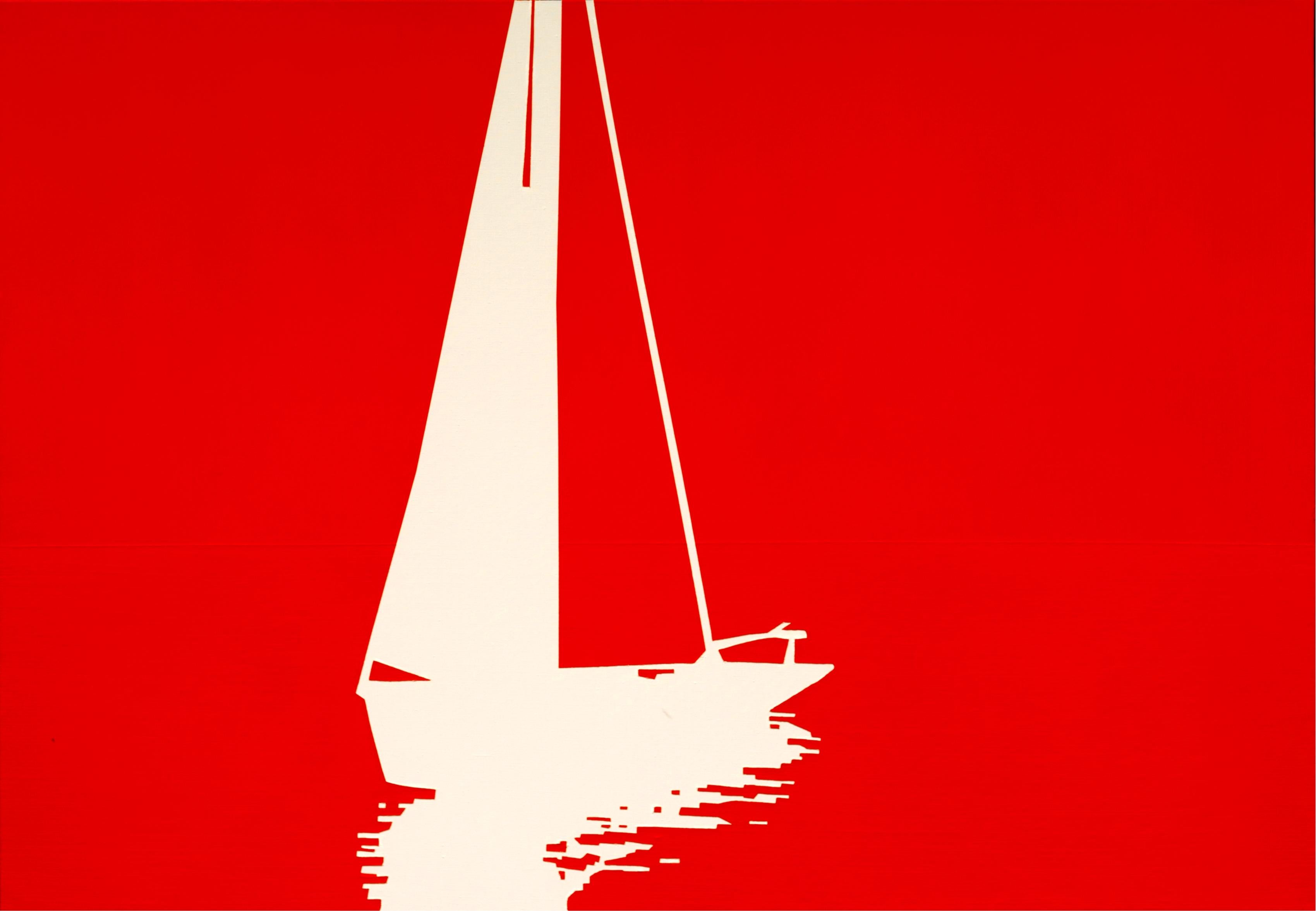Robert Motelski Figurative Painting - Boat 12 August 19:55 -  Modern Minimalistic Landscape Painting, See View