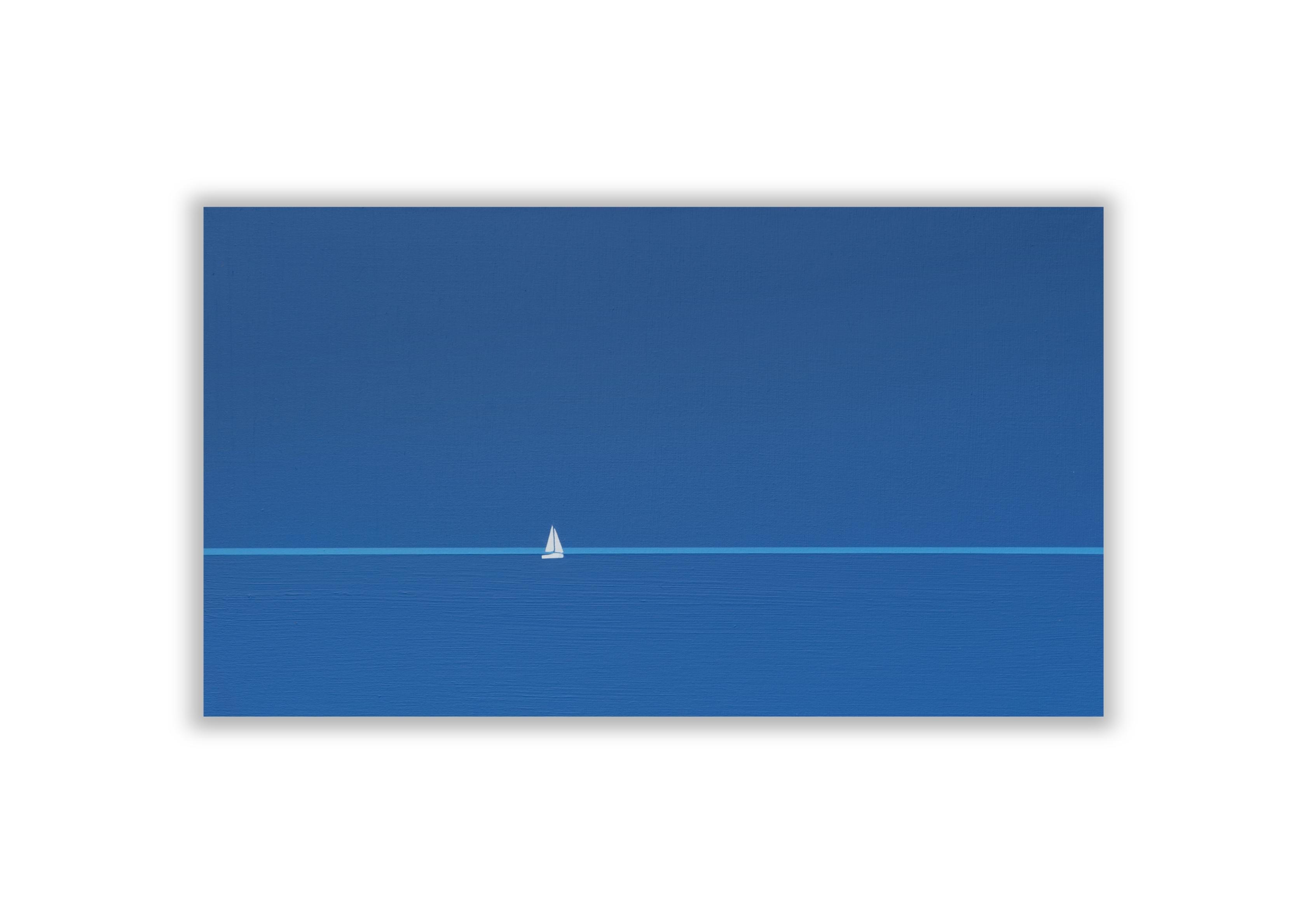 Boot 12 September 14:42 - Moderne Nature Malerei, Meerblick, Wasserlandschaft – Painting von Robert Motelski