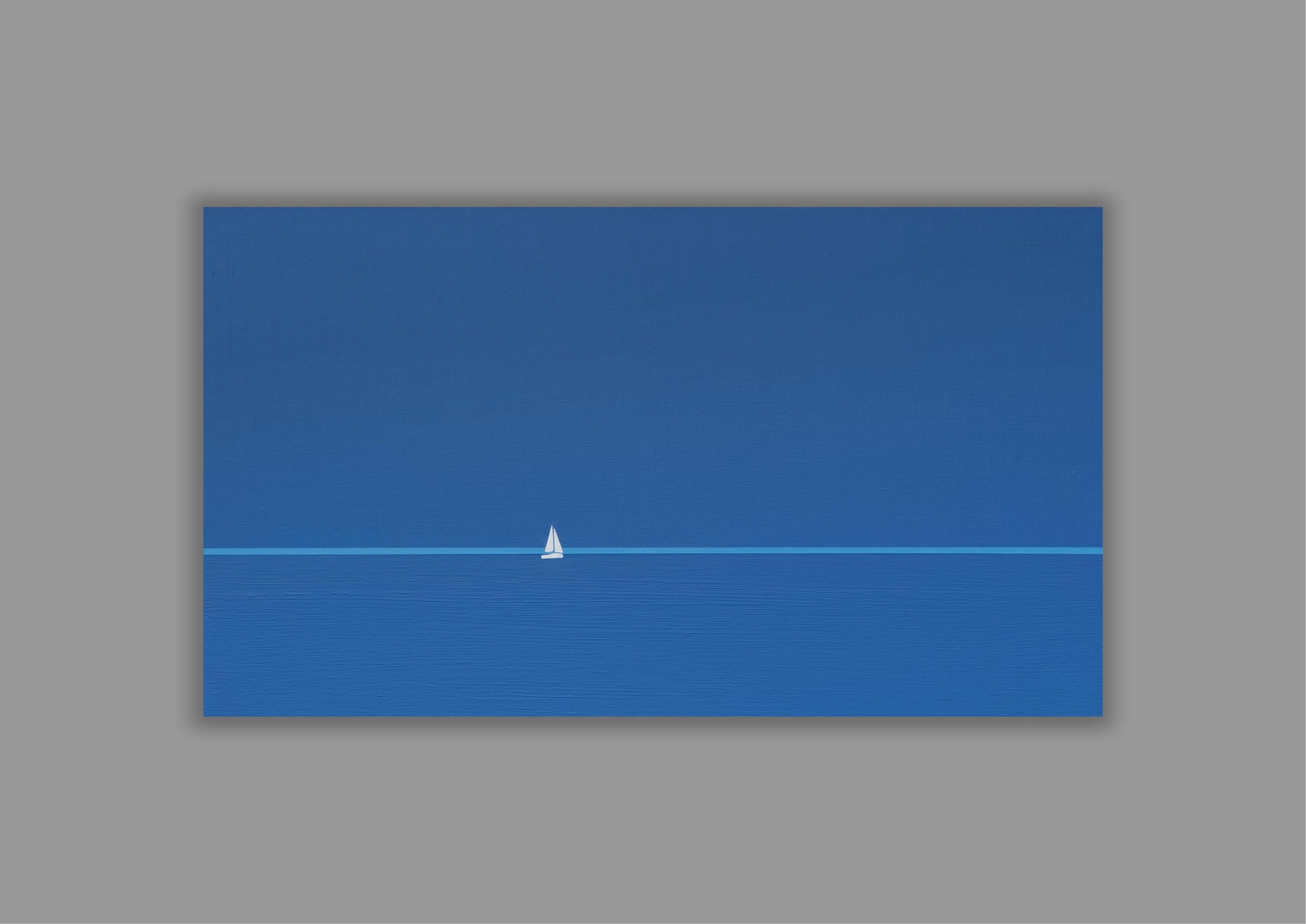 Boot 12 September 14:42 - Moderne Nature Malerei, Meerblick, Wasserlandschaft (Zeitgenössisch), Painting, von Robert Motelski