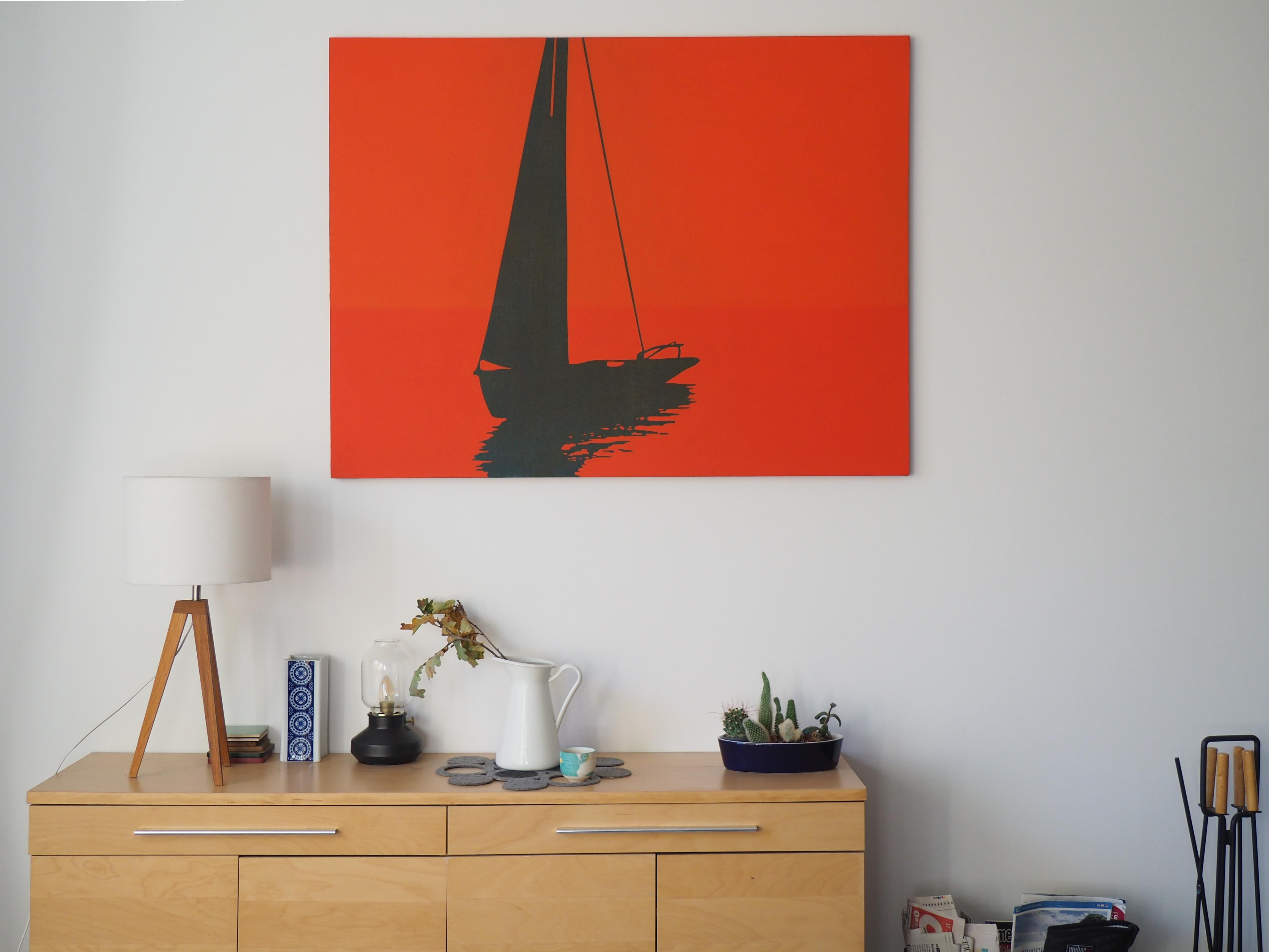 Boat 23 July 20:59 -  Modern Minimalistic Landscape Painting, See View  For Sale 1