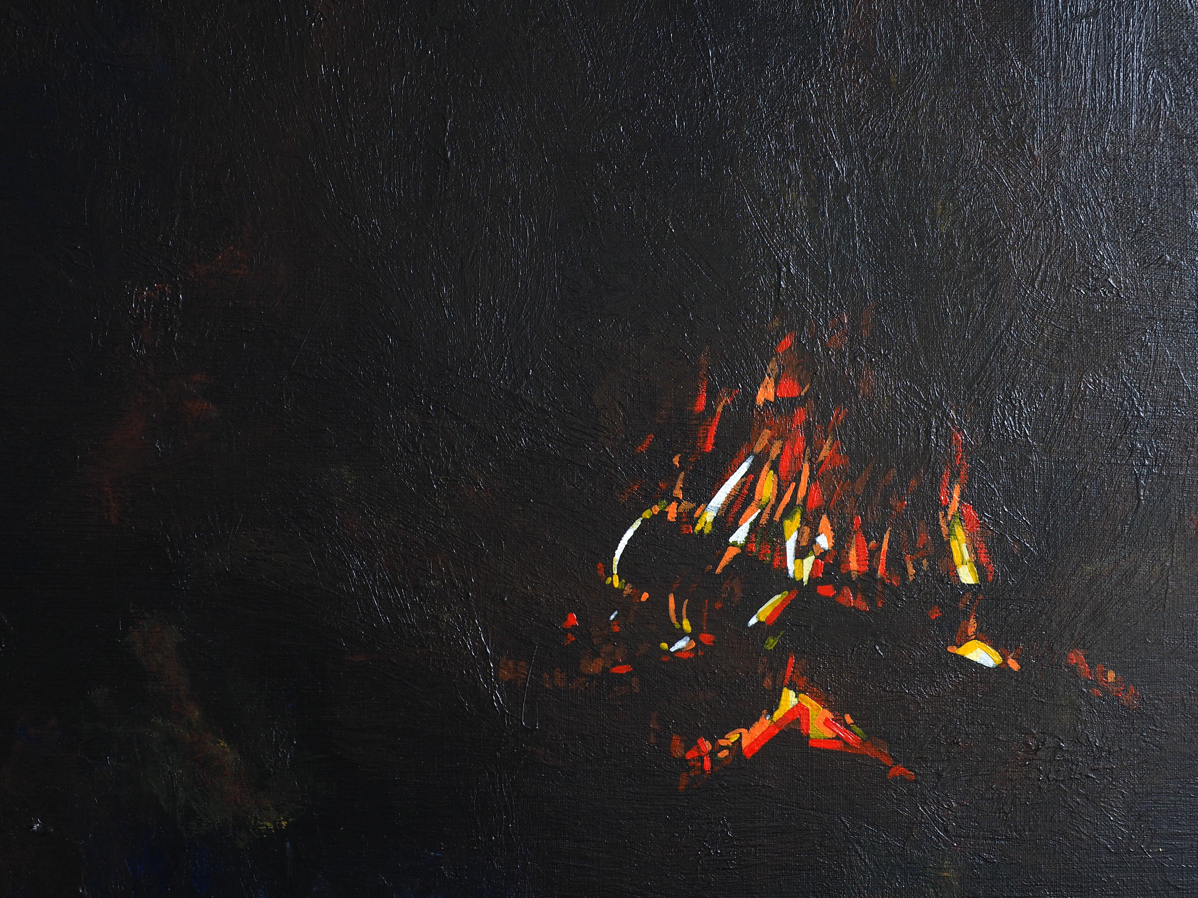 Campfire 18. September 22:24 - Waldlandschaft Nacht  Malerei, Natur (Zeitgenössisch), Painting, von Robert Motelski