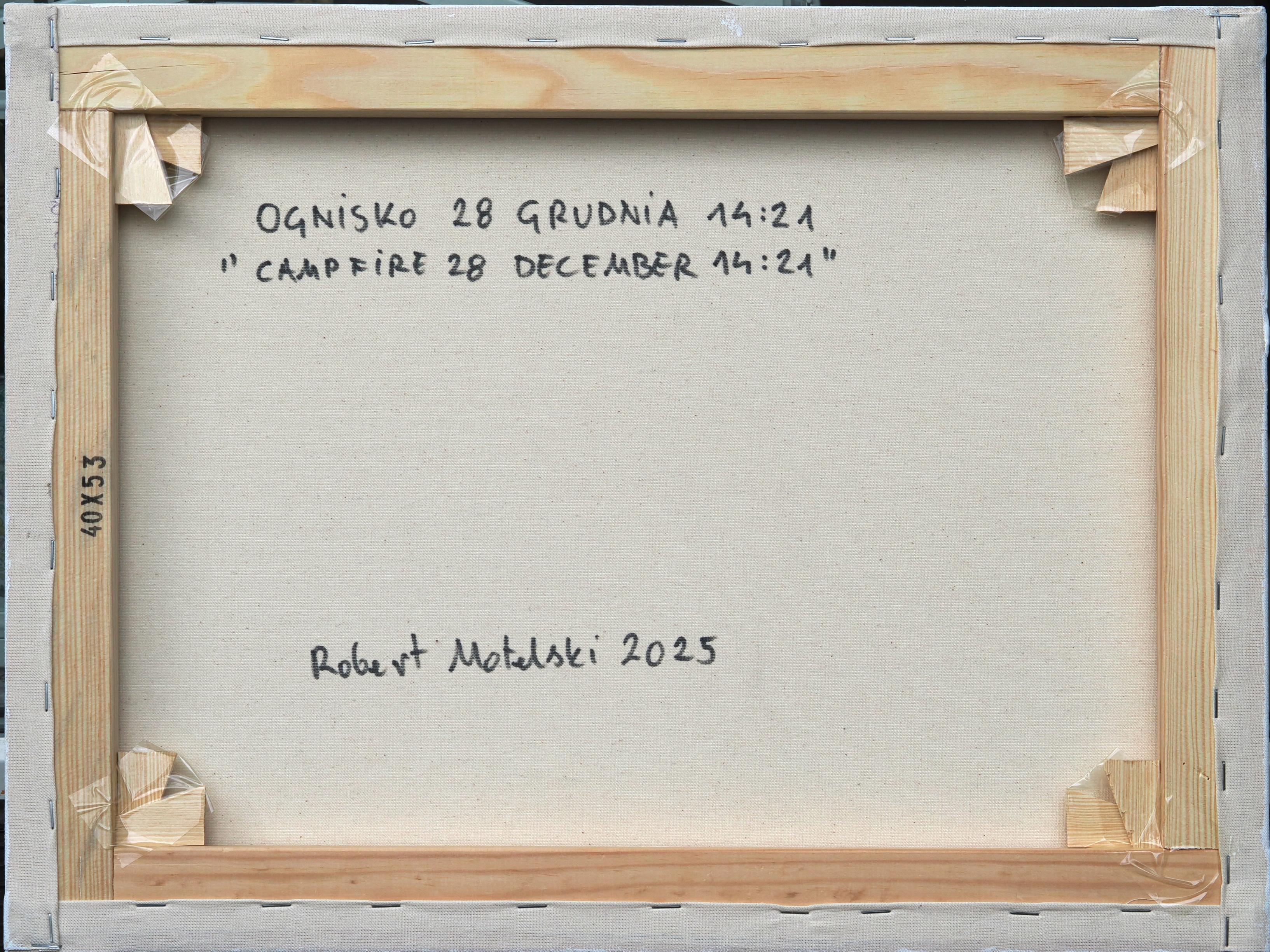 Lagerfeuer 28. Dezember 14:21 - Moderne Waldlandschaft Malerei im Angebot 1