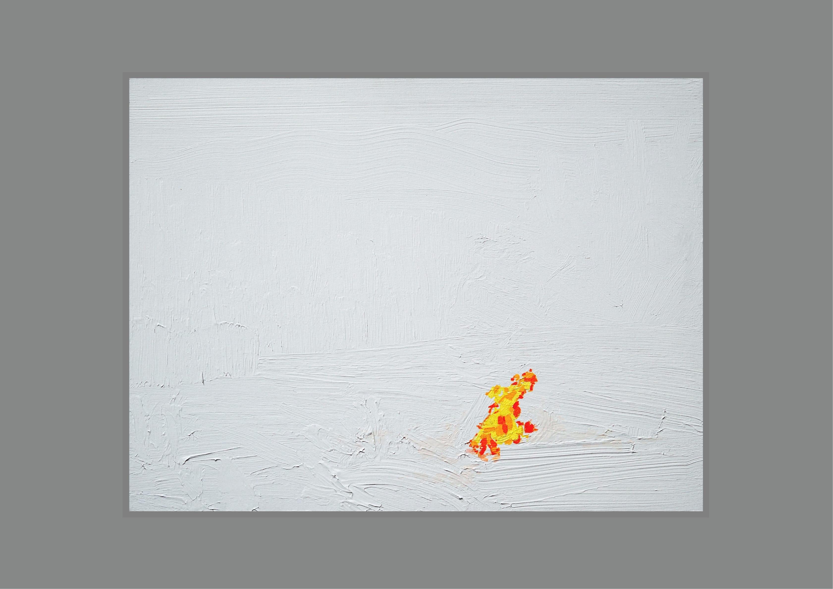 Lagerfeuer 28. Dezember 14:21 - Moderne Waldlandschaft Malerei (Grau), Landscape Painting, von Robert Motelski