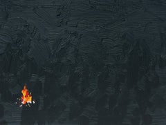 Campfire, 4. Juni 23:05, Lager  -  Landschaftslandschaft, Ölgemälde, Wald, Bäume