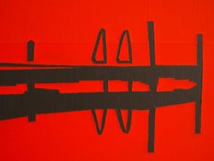 Jetty 12 August 20:14 - Modernes rotes minimalistisches Landschaftsgemälde in Rot, sehen Sie Ansicht