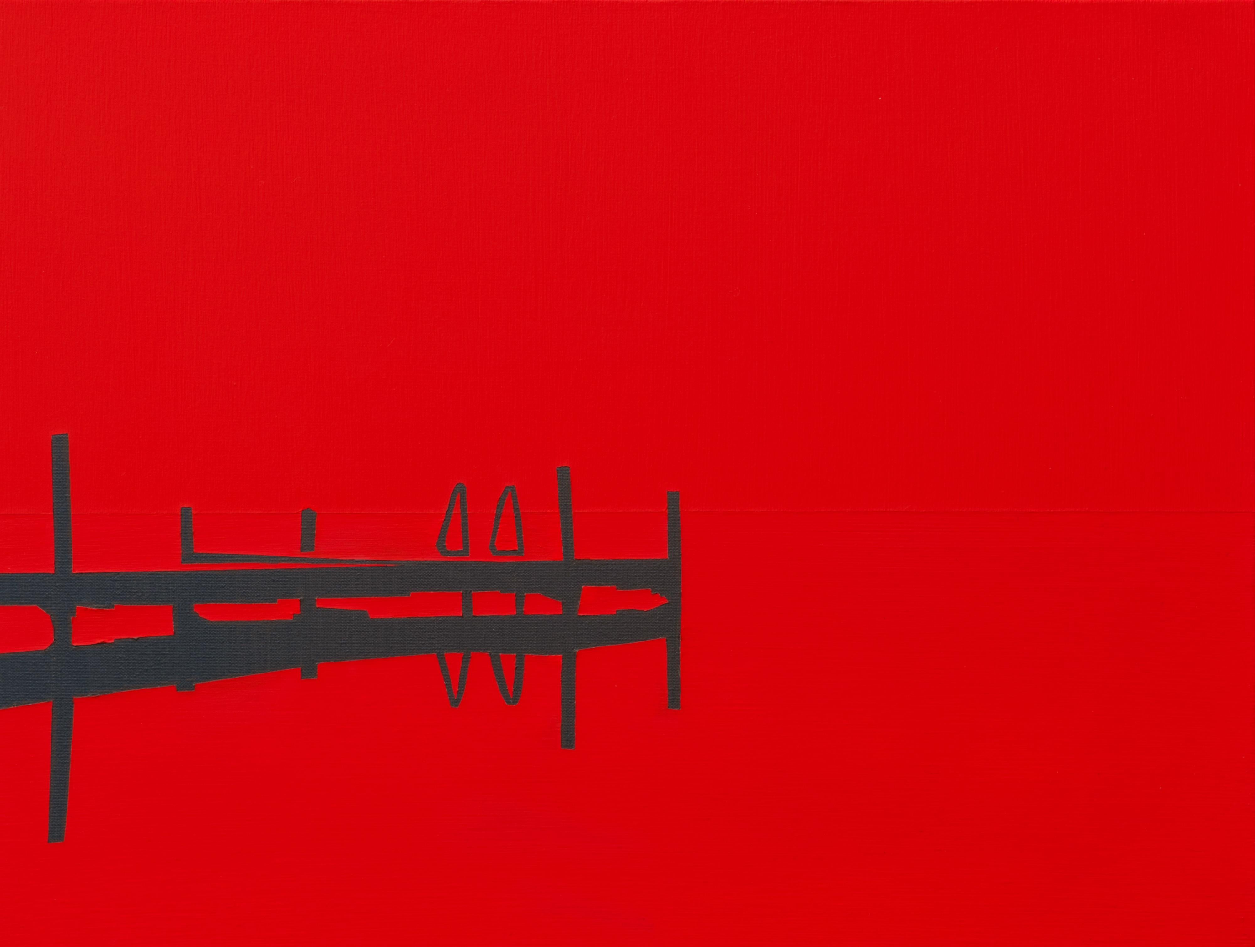Jetty 12 August 20:14 - Modern Red Minimalistic Landscape Painting, See View 