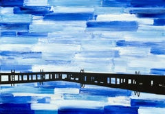 Jetty, 14. Juli, 16:27 Uhr – Moderne Meereslandschaft, ausdrucksstarkes Gemälde mit Wasseransicht