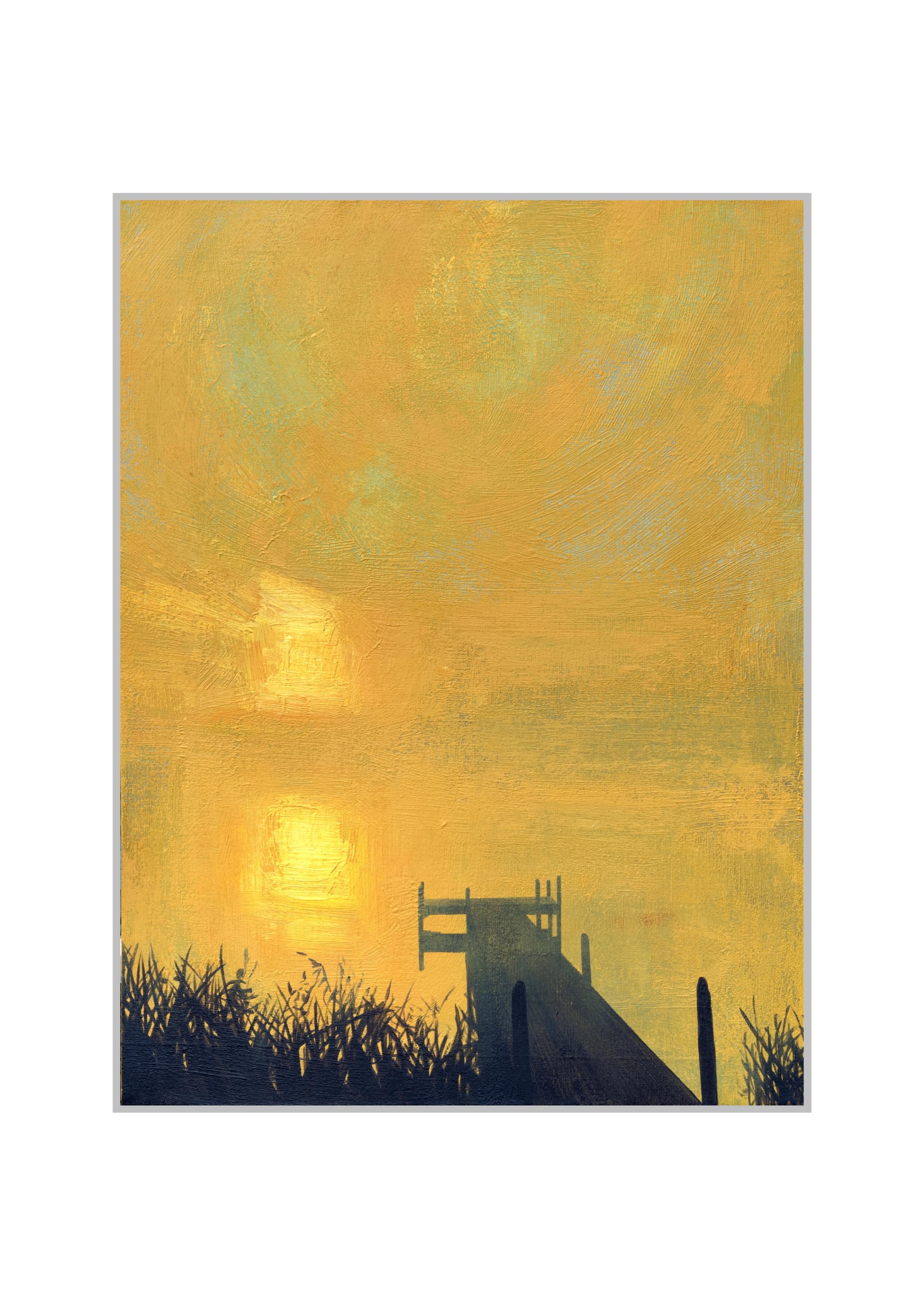 Jetty 16 August 19:54 - Modern and Expressionistic, Lake, Water View Painting For Sale 3