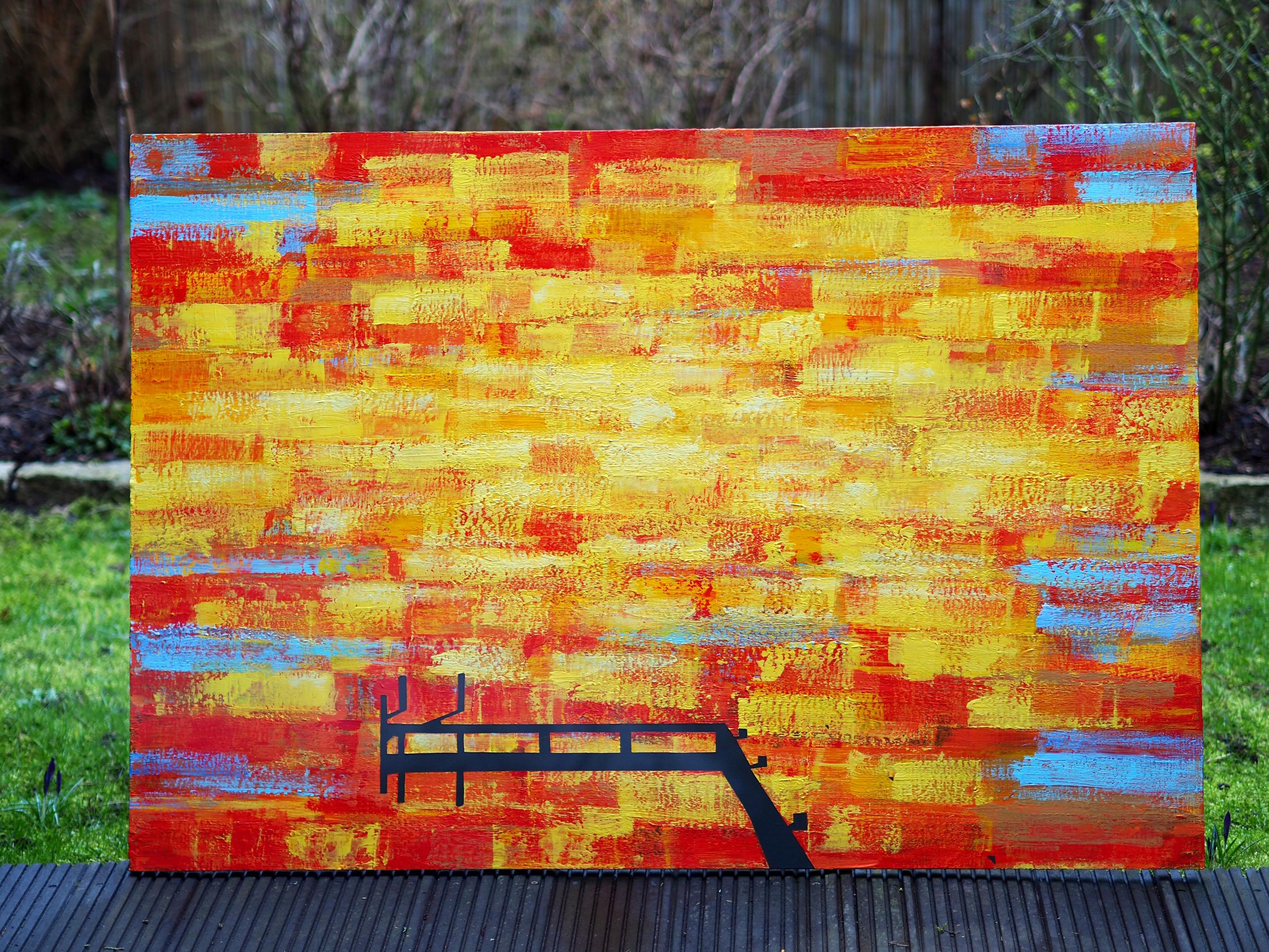 Embarcadero 24 julio 19:48 - Paisaje lacustre moderno, pintura expresiva con vista al agua en venta 9
