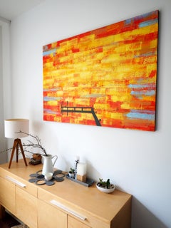 Jetty 24 July 19:48 - Modern Lake Landscape, Expressive Water View Painting