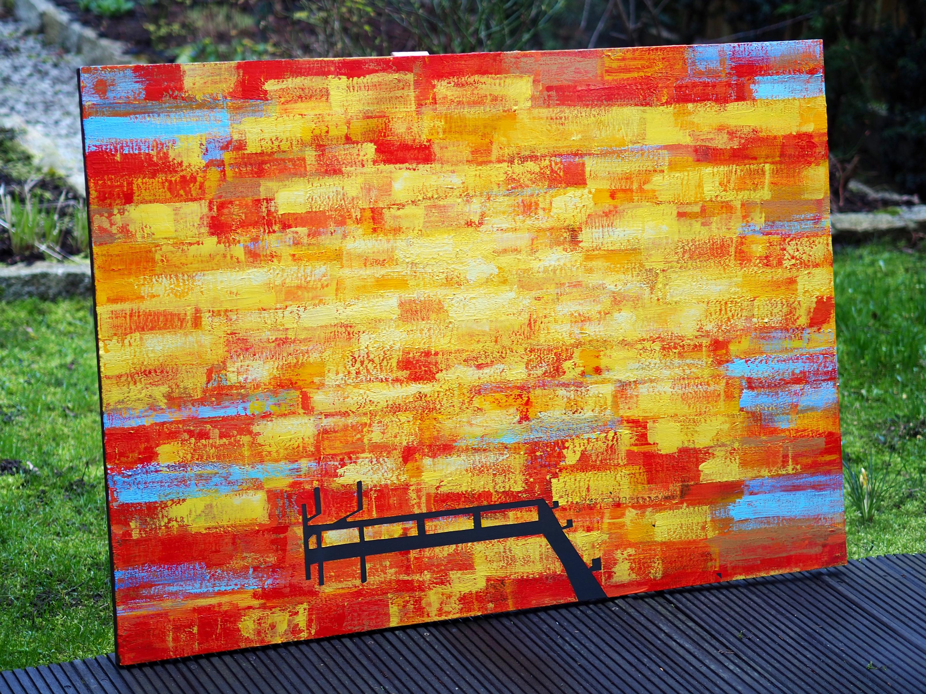 Embarcadero 24 julio 19:48 - Paisaje lacustre moderno, pintura expresiva con vista al agua en venta 1