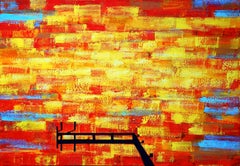 Jetty 24 juillet 19:48 - Paysage de lac moderne, peinture expressive de vue d'eau