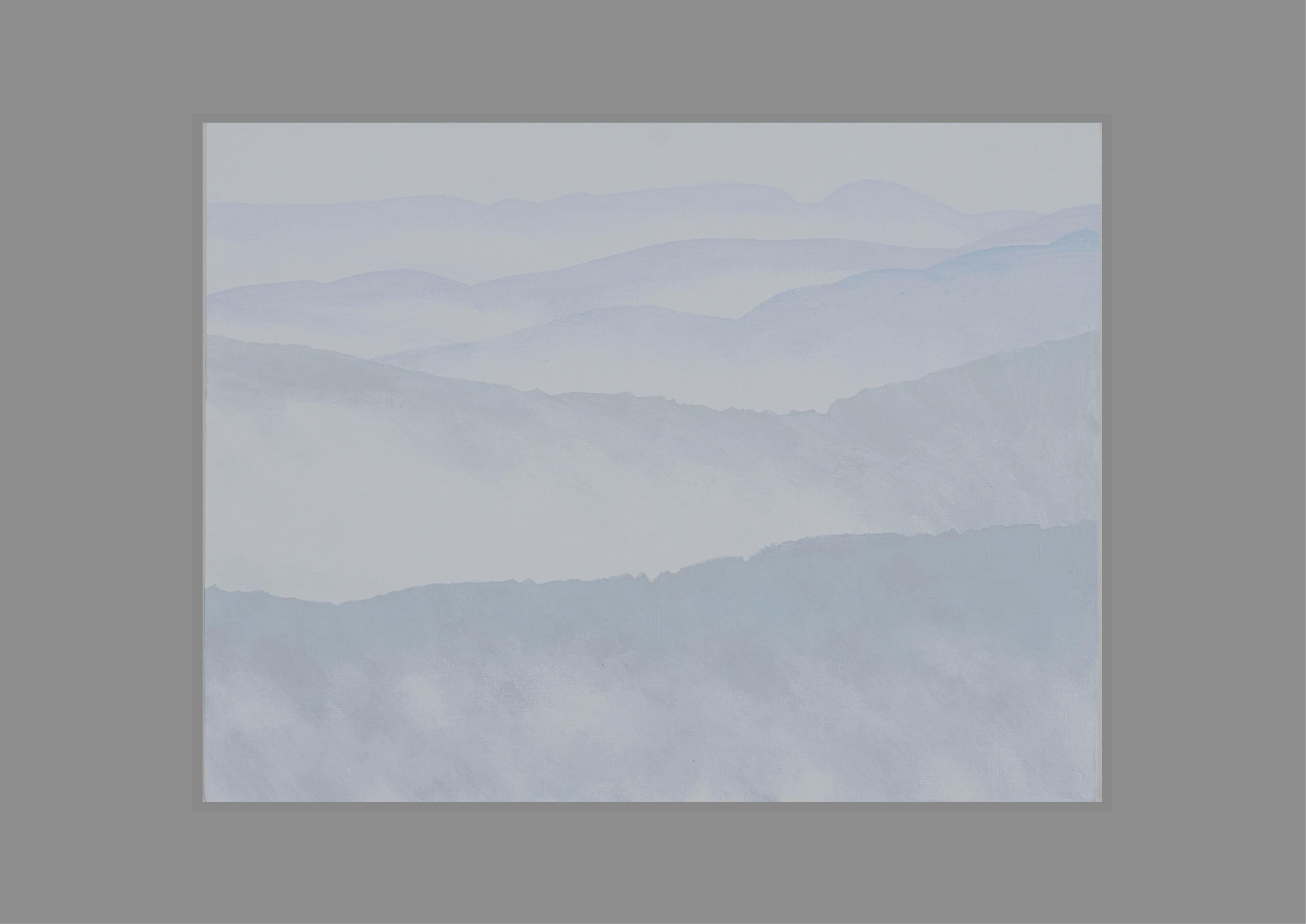 Berge 17 August 09:25 - Moderne Landschaftsmalerei, Berge im Nebel – Painting von Robert Motelski