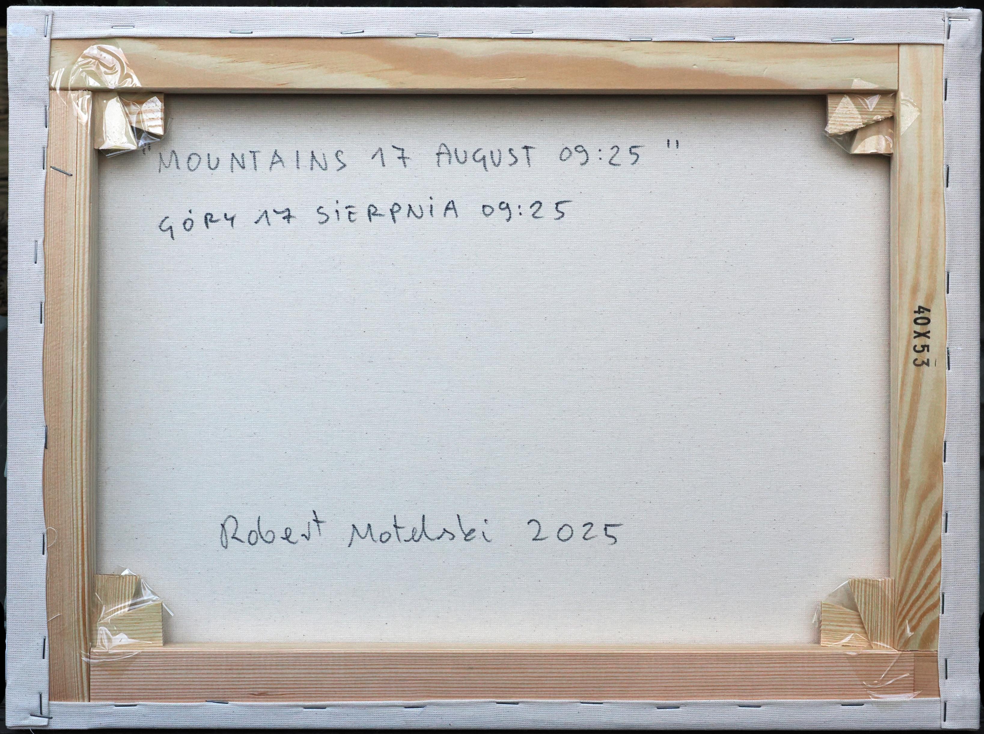 Berge 17 August 09:25 - Moderne Landschaftsmalerei, Berge im Nebel im Angebot 1