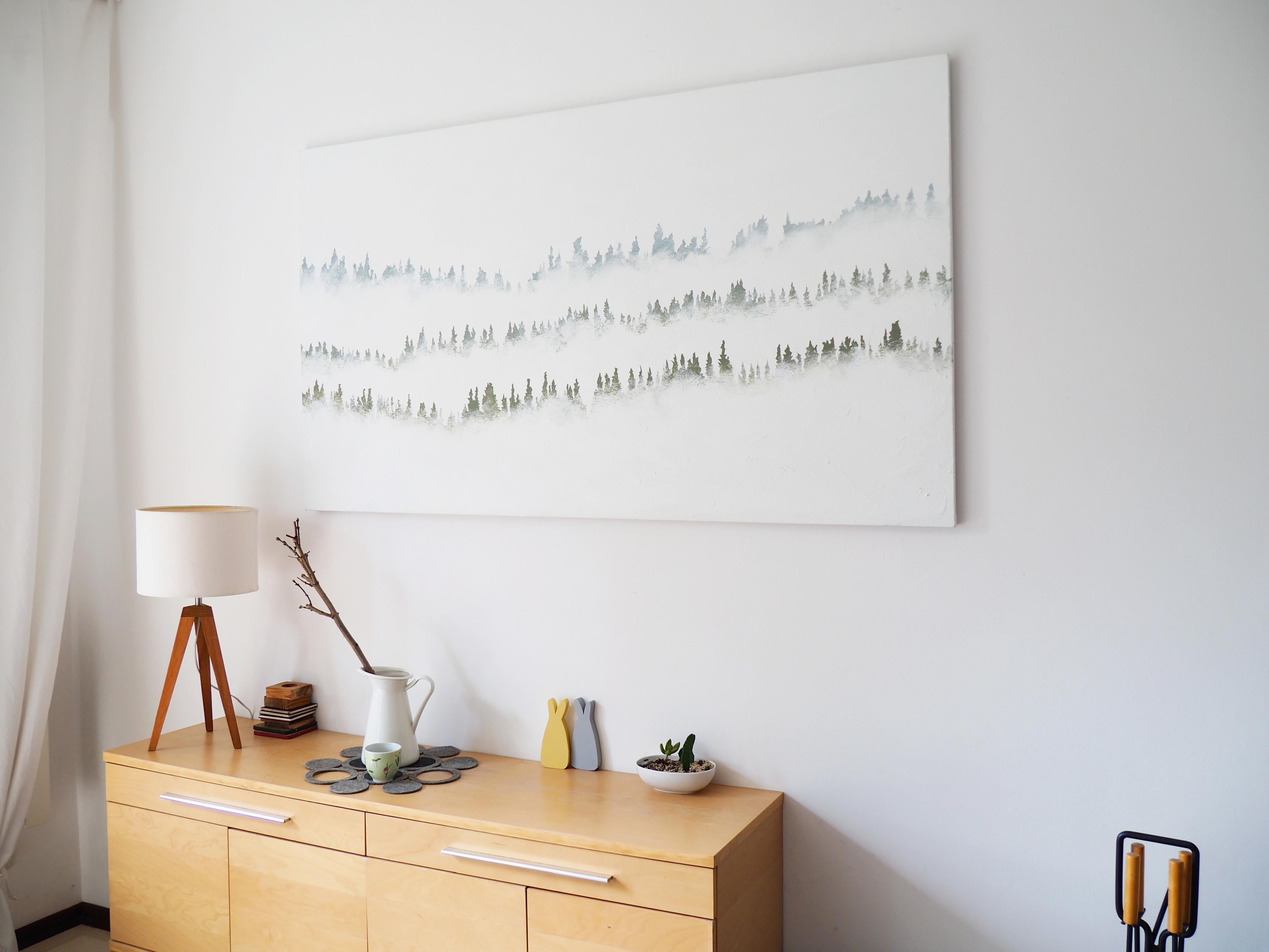 Montagne 22 gennaio 12:31 - Pittura di paesaggio moderna minimalista espressiva - Figurative Painting Grigio di Robert Motelski