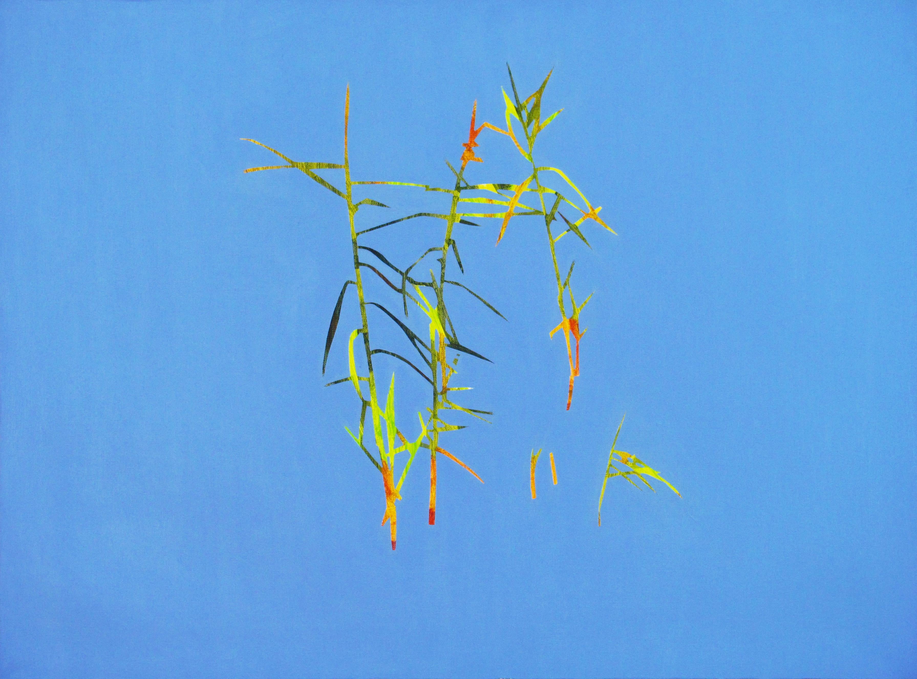 Canne 28 settembre 13:42, Pittura ad olio di paesaggio moderno, Lago naturale, Minimalismo