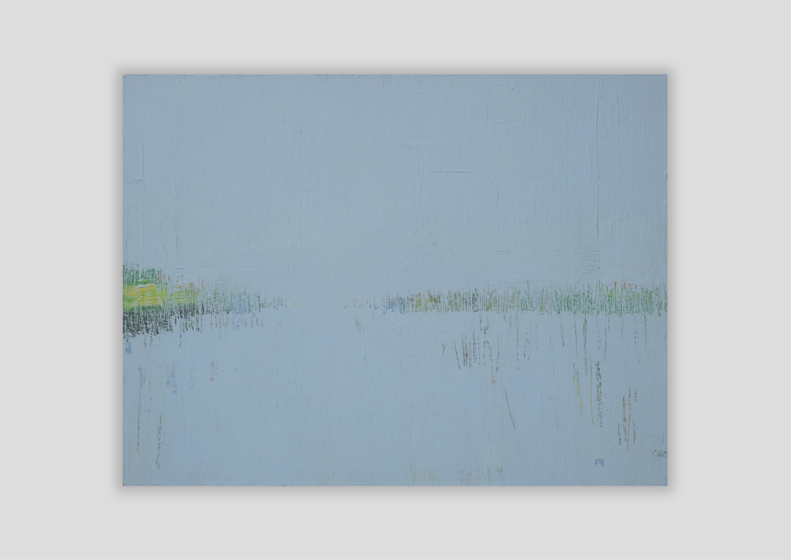 Reeds 9 July 10:32 - Expressionistic, Natur Plant, Lake View Painting - Blue Landscape Painting by Robert Motelski