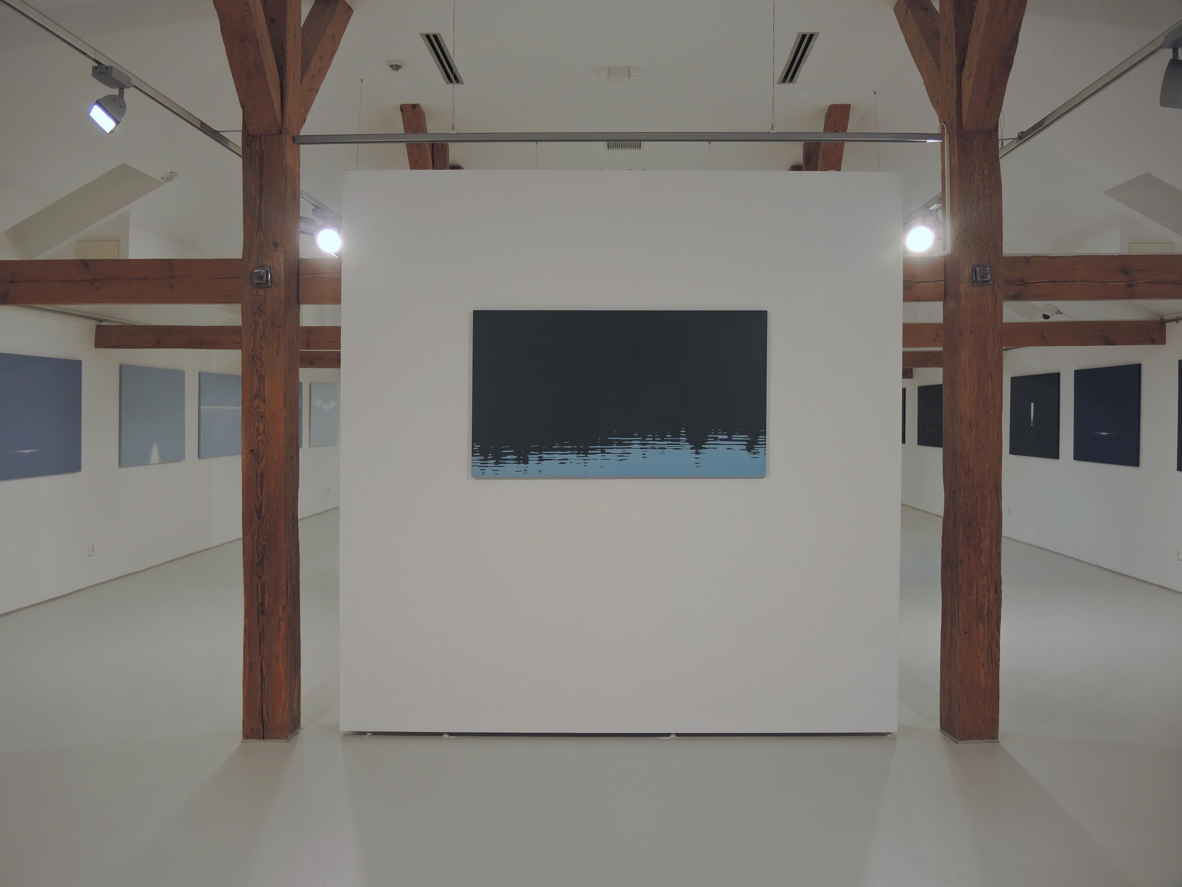 Sombra 14 agosto 19:42 Pintura Paisaje Moderno, Minimalista, Lago, Vista al Agua - Painting Contemporáneo de Robert Motelski