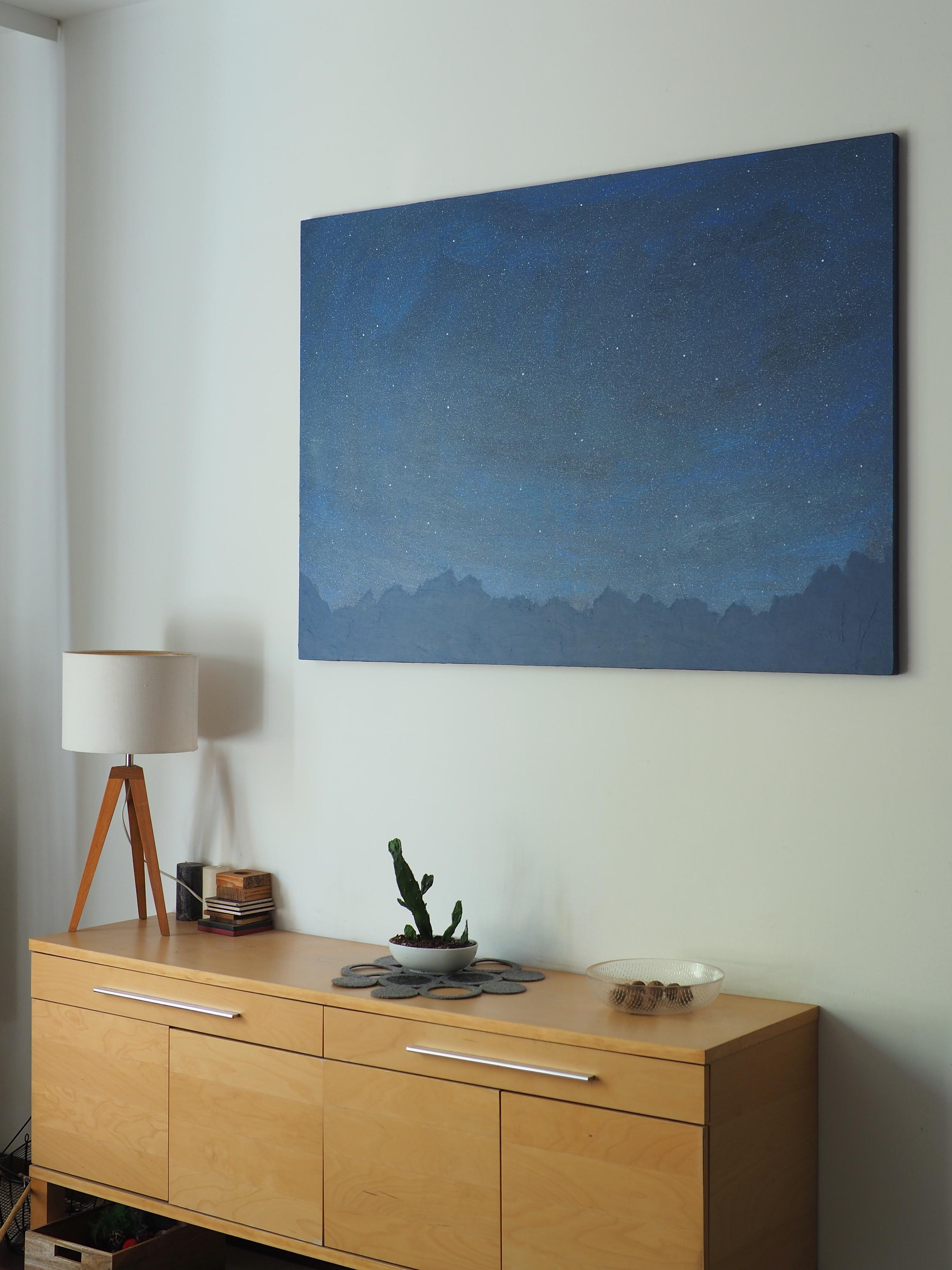 Sterne 14 Juni 02:11 - Moderne Nachthimmel Landschaftsmalerei, Minimalistische Kunst – Painting von Robert Motelski